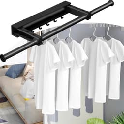 Droogrek Intrekbaar - Waslijn Wandmontage - Kleding Drogen - Geen Boren Nodig - 58-105cm - Zwart — thumbnail 5