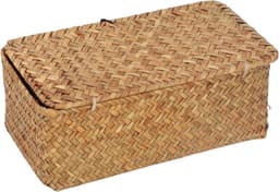 Handgeweven opbergmand van zeegras met deksel, rechthoekig, rieten mand voor organisatie in slaapkamer en woonkamer, ruime capaciteit, multifunctioneel en decoratief — thumbnail 3