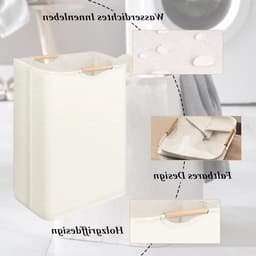 Dailygoods- Wasmand 2 Stuks - Smalle Wasmand - Wasmand met Houten Handgrepen - Polyester-Katoen - 40 × 30 × 59 cm - Wasverzamelaar - Wasmanden — thumbnail 2