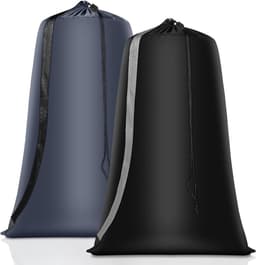 2 Stuks - Grote Waszakken - 100 x 70 cm - Opvouwbare Reiswaszak - Met Trekkoord - Opbergzak voor Vuile Wasgoed - Polyester - Praktische Opbergzak voor Vuile Wasgoed - Geschikt voor Reis, Slaapzalen en Thuis - Zwart, Grijs — thumbnail 1