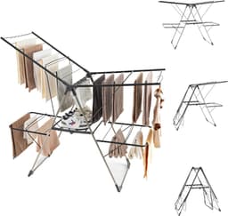 Wasdroger Toren - Droogrek - Ruimtebesparend Drogen - Inklapbaar En Verstelbaar - 141 x 58 x 130 cm - Zilver Grijs — thumbnail 1