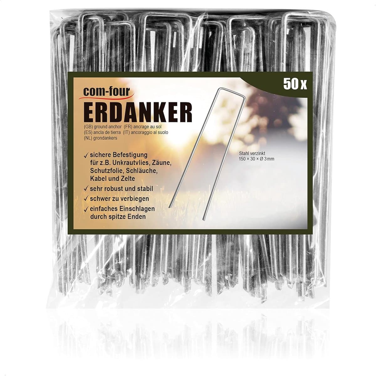 Grondankers Staal - Robuuste Haringen - Tuin Bevestigen - Hoekig Ontwerp - 150x30x3mm - Zilverkleurig — afbeelding 1