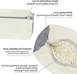 2 x Dikke Waszakken voor Wasmachine, Wit, Herbruikbaar, Anti-deformatie, 360° Reiniging, Verborgen Rits, Geschikt voor Sportschoenen en Kleding — thumbnail 2