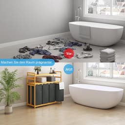 Premium wasmand 200 liter met 4 vakken en bamboe design - Stijlvolle wassorteerder voor elke ruimte — thumbnail 4