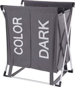 Wassorteerder - 60 L - Wasmand 2 Vakken - Opvouwbare Wasmanden - Wassorteerder 2 vaks - Aluminium Frame - Grijs — thumbnail 1