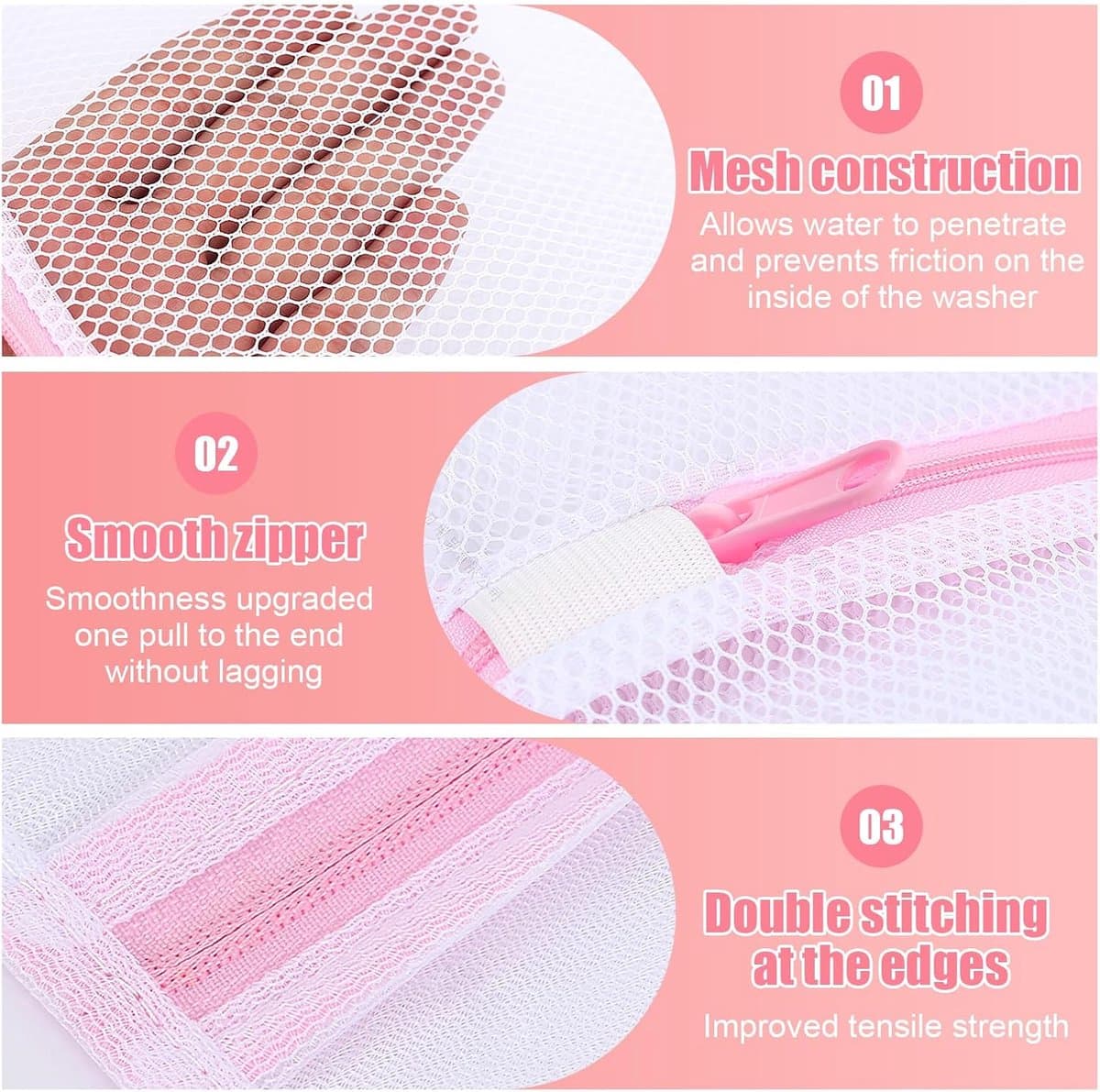 Set waszakken voor bh's en delicate kledingstukken - Zachte mesh zakken - 2-delige set - Duurzaam polyester met veiligheidsrits - Geschikt voor op reis en dagelijks gebruik - Roze — afbeelding 1