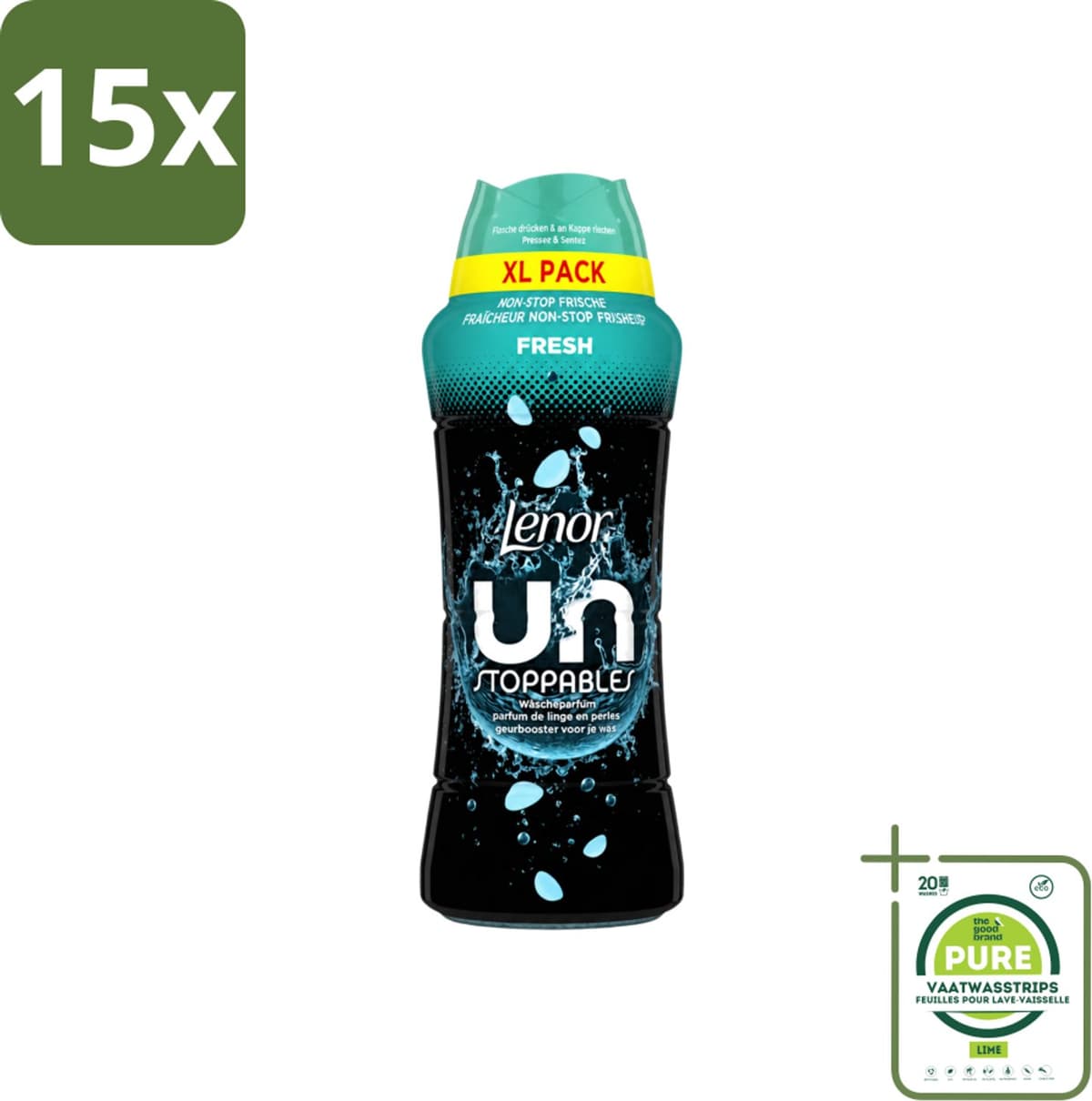 15 x Lenor Unstoppables - Geurbooster - Fris - Non-Stop Frisheid - Grootverpakking - Grootverpakking - Vaatwasstrips - Geurbooster - Frisheid - Wasgeur - Citrusgeur - Fruitgeur — afbeelding 1