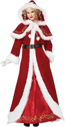 Kostuum voor dames Jurk met capuchon voor Kerstmis Rode warme fluwelen verkleedjurk Kerstman Cosplay Kostuum,Rood,XL — thumbnail 1
