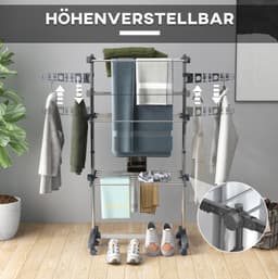 CHICFURN Droogtoren - Inklapbaar - Met wielen - 3 niveaus - Grijs — thumbnail 4
