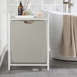 Wasmand, vuilewasmand, met opbergrek en uitschuifbare afneembare waszak, stevig en duurzaam metalen frame, grote capaciteit van 65 liter, geschikt voor wasruimte, slaapkamer en badkamer, 50 x 33 x 72cm, Wit — thumbnail 3