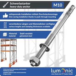 Zwaarlastanker M10 x 170 Verzinkt - Metalen Anker voor Doorsteekinstallaties — thumbnail 3