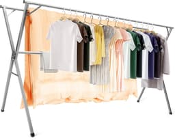 AIODE Kledingrek, 240 cm roestvrijstalen droogrek, verstelbaar en opvouwbaar, ruimtebesparend, binnen en buiten met winddichte haken — thumbnail 1