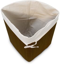 3x wasmand hoekmodel bamboe - 60 liter - deksel - wasbox - driehoekig - bruin — thumbnail 2
