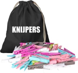 Canvas knijperzak - met 100 plastic wasknijpers - 25 x 30 cm - zwart - met koord — thumbnail 5