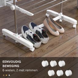 White-Label® Wasrek Inklapbaar op Wieltjes - Droogmolen - Droogtoren Staand - Wit — thumbnail 4