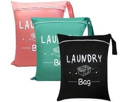 Dailygoods- Reiswaszakken 3 Stuks - Waszak Groot 38 x 48 cm - Vuile Kledingtas - Natte Tas voor Sport - Opvouwbaar met Rits - Handvat voor Gemak