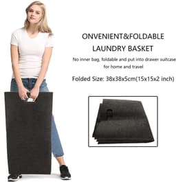 Dailygoods- Wasmand 60 Liter - Opvouwbare Wasverzamelaar - Smalle Wasmand - Vilten Wasmand - Zwart - Geschikt voor Slaapkamer/Badkamer — thumbnail 5