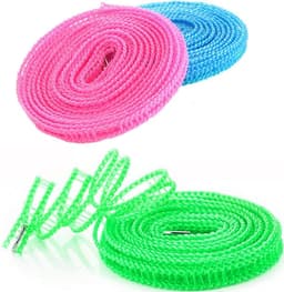 3 Stuks Camping Waslijn - Antislip Waslijn - Windbestendige Waslijn - 5 Meter Lang - Windscherm - Draagbare - Ook Zonder Boren - Roldrooglijn - Voor Kamperen, Reizen en Wassen (Binnen & Buiten) - Blauw, Roze, Groen — thumbnail 1