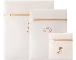 Dailygoods - Set van 3 wasnetten voor wasmachine, dikke waszak met geel borduurwerk, fijn net, anti-vervorming, ritssluiting, bescherming voor delicate kleding, 3 maten