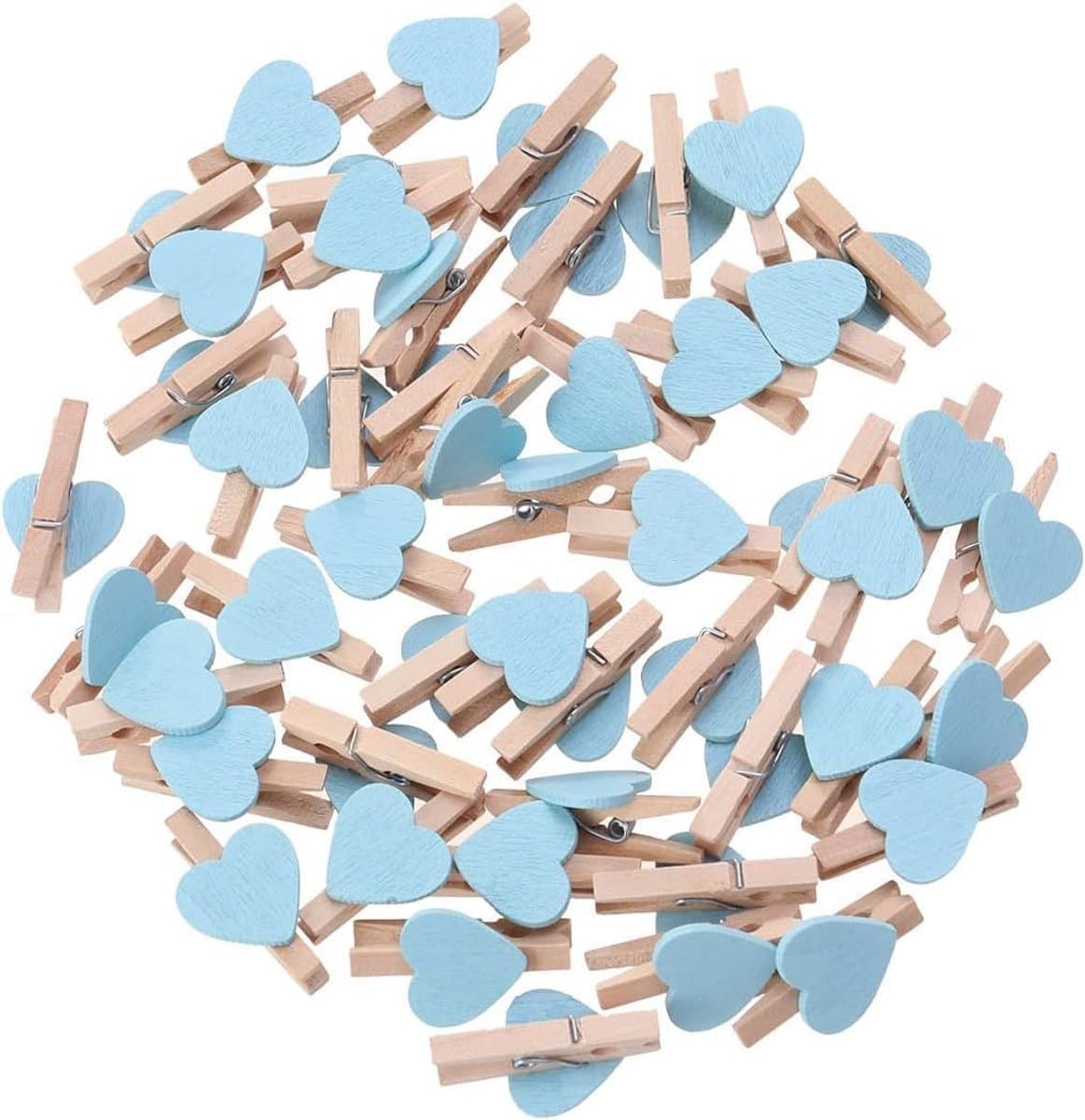 Mini Houten Clips - Was Knijpers Hartjes - Decoratie Foto's - Liefdevol Design - 50 Stuks - Blauw — afbeelding 1