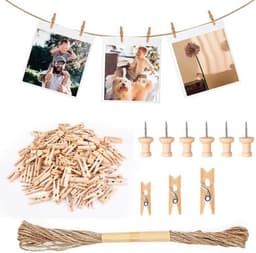 Wasknijpers Houten - 160 Stuks - Kleine Clips 2.5/3/3.5cm - Jute Touw 10m - Spijkers - Creatieve Decoratie - Fotoclips — thumbnail 1