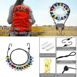 Camping Accessoires - Reiswaslijn met 12 Clips - Draagbare Buitenwaslijn - Uittrekbare Waslijn voor Kamperen — thumbnail 5