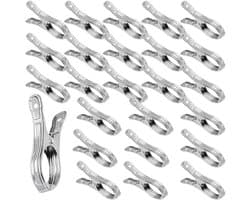 Wasknijpers Roestvrij Staal - Handdoekclips Kledingclips - Kleding Drogen - Sterke Klemkracht - 8.9 x 5 cm - Zilver
