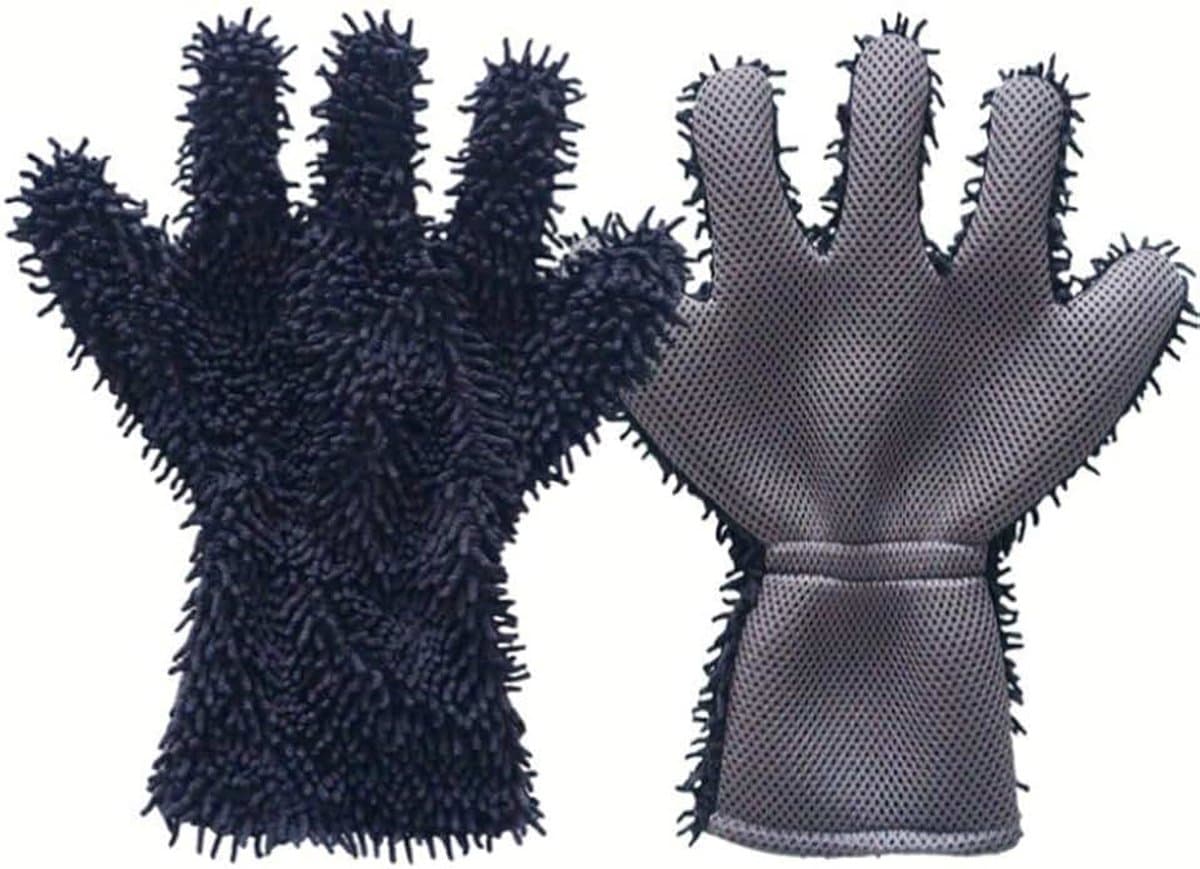 + grijs 1 paar 5-vingerige microvezel washandjes, reinigingshandschoen 5 vingers wassen drogen handdoeken voor auto wassen, motorfiets, stofverwijdering — afbeelding 1