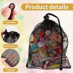 TIESOME 10 stuks kleine nylon mesh trekkoordtas, zwarte mesh trekkoordtas reiszakken mesh opbergzak mesh trekkoord waszak voor wassen strandspecelgoed schelpen verzamelen golf 20 x 15 cm — thumbnail 3