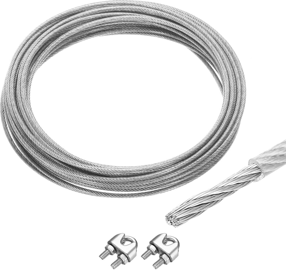 SnelShoppen - 10m stalen kabel RVS 6mm (1/4") met vinyl coating en 2 schroefspindels voor ophangen, wasrek, tuin, feest, decoratie, DIY — afbeelding 1