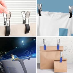 Grote Wasknijpers - Handdoek Clips - Kleding Drogen - Roestvrij Staal - 12 cm - Blauw Zwart — thumbnail 2