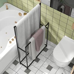 MEUNIQ Vrijstaande handdoekhouder met 2 handdoekstangen, metalen handdoekrek voor badkamer, 66 x 20 x 110 cm, zwart, met anti-slip voeten — thumbnail 3