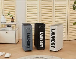 SnelShoppen - 25-Inch Smalle Wasmand op Wielen - Vouwbare Rolwasmand voor Kleding - Donkergrijs - 52L Capaciteit - Ideaal voor Kleine Ruimtes — thumbnail 2