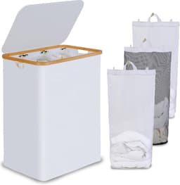 heupwasmand - Luxe Wasmand met Deksel - Bamboe Handgrepen - Verwijderbaar Binnencompartiment - Vouwbaar - Voor Kleding en Speelgoed — thumbnail 4