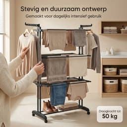 Droogrek Staand - Inklapbaar Wasrek met Wielen - Droogtoren 4 Lagen - 24 Meter Drooglengte - 50 kg Draagvermogen — thumbnail 5