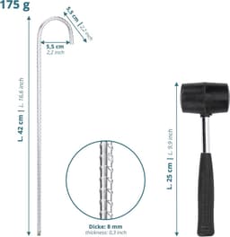 SnelShoppen - Set van 4 Grondankers 42 cm - Grondhaken, Tentpinnen voor Beveiligde Bevestiging - Roestvrij Staal, Inclusief Rubber Hamer & Tas voor Ca — thumbnail 2