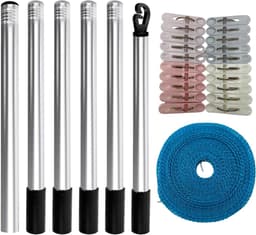 Uitschuifbare Waslijn Steun - Waslijn Paal - Was Drogen Buiten - Roestvrij Staal - 2.2 Meter Uitschuifbaar - Zilver — thumbnail 1