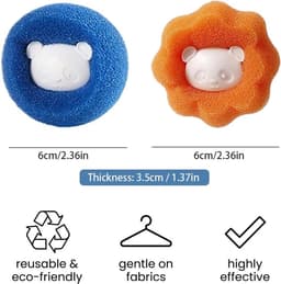 Wasbollen - 8 Stuks - Haarballen voor Wasmachine van Schuim en Polypropyleen - Vormvaste Reinigingsballen voor Kleding en Handdoeken - Oranje en Blauw — thumbnail 2