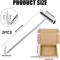 Kanaaldeksellifter Set van 2 - Heavy-duty Hefhaken - Roestvrij Staal - 30 cm lang - Zilverkleurig — thumbnail 2