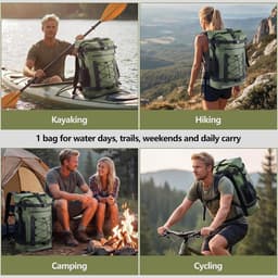 Dry Bag, legergroen, waterdichte tas, waterdichte tas met rolsluiting, voor outdooractiviteiten zoals reizen, wandelen, kajakken, kamperen en watersport, groen, 40L, opbergzak — thumbnail 4
