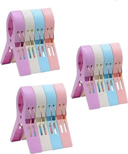 Set van 12 grote kunststof badlaken knijpers in 4 verschillende vrolijke kleuren, windvaste handdoekclips voor strandlakens, badhanddoeken en dagelijks wasgoed — thumbnail 1