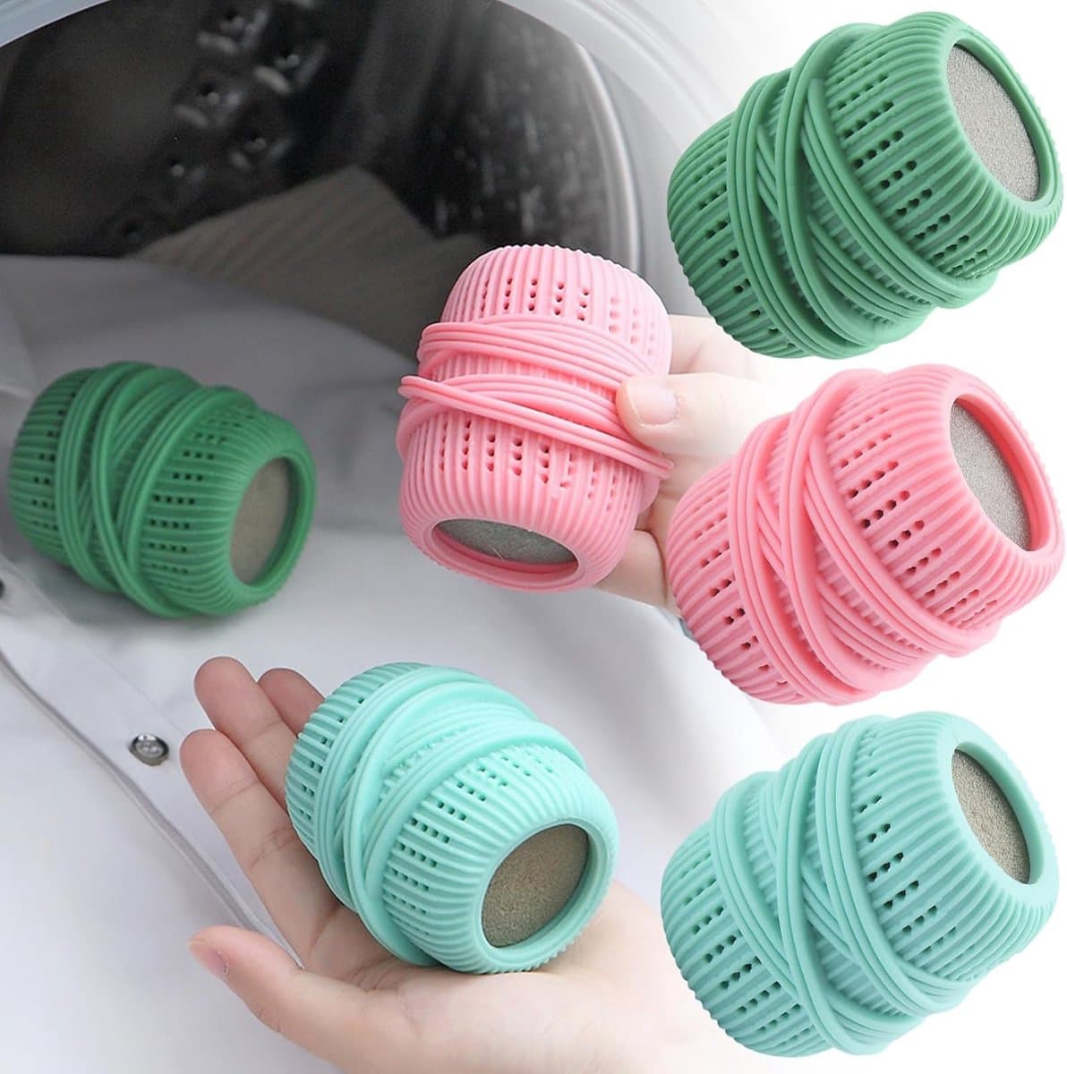 Wasballen voor de wasmachine - 3-pack - Herbruikbaar - Siliconen wasballen - Was- en droogballen, wasbenodigdheden - Maakt kleding zachter - Verwijdert statische elektriciteit - Reinigingshulpmiddelen - Groen, blauw, roze — afbeelding 1