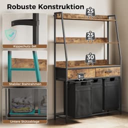 CINK & Co® Wassorteerder met 3 vakken - Wasmand met verstelbare planken en lades - 150 liter - Bruin en zwart - 106x33x160 cm — thumbnail 2