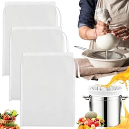 SnelShoppen - Pack van 3 Herbruikbare Filterdoeken, 200 Mesh, 45 x 60 cm, Met Trekkoord, Grote Zeefzak voor Wijnproductie, Nylon Gaasdoek voor Keuken, — thumbnail 1