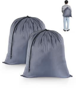 Dailygoods - OTraki Waszakken voor op reis, 2 stuks, waszakken voor de vuile was, opvouwbare opbergzak, scheurbestendig, voor speelgoed, camping, vakantie, studentenhuis, 50 cm x 60 cm, grijs — thumbnail 1