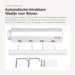 Waslijn Automatisch Intrekbaar - Wanddroogrek - Waslijn Uittrekbaar Buiten - Waslijn Camping - Ruimtebesparend - Belastbaar tot 8kg - Wasdroger — thumbnail 1