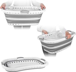 Opvouwbare heupknuffelwasmand, 37 liter, grijs — thumbnail 1
