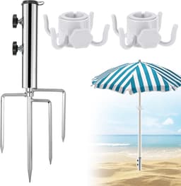Verstelbare parasolstandaard van metaal met haringen en haken voor tuin, strand en camping, robuust grondanker — thumbnail 1