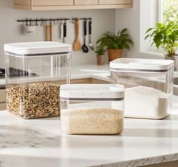 Houder voor waspoeder, dispenser voor wasmiddel, 2,8 l | Inclusief etiket, afwasmiddel dispenser en deksel, geschikt voor wasmiddelcapsules, wasmiddel en meel, transparant wit — thumbnail 4