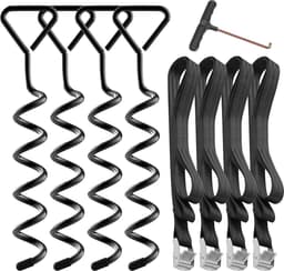 SnelShoppen - Set van 4 Grondankers voor Trampoline, Vloerbevestiging, Gegalvaniseerd en Roestvrij Staal, 4 Robuuste Straps voor Tuin, Camping, Schomm — thumbnail 1